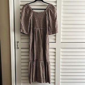 Madewell smocked gingham midi dress